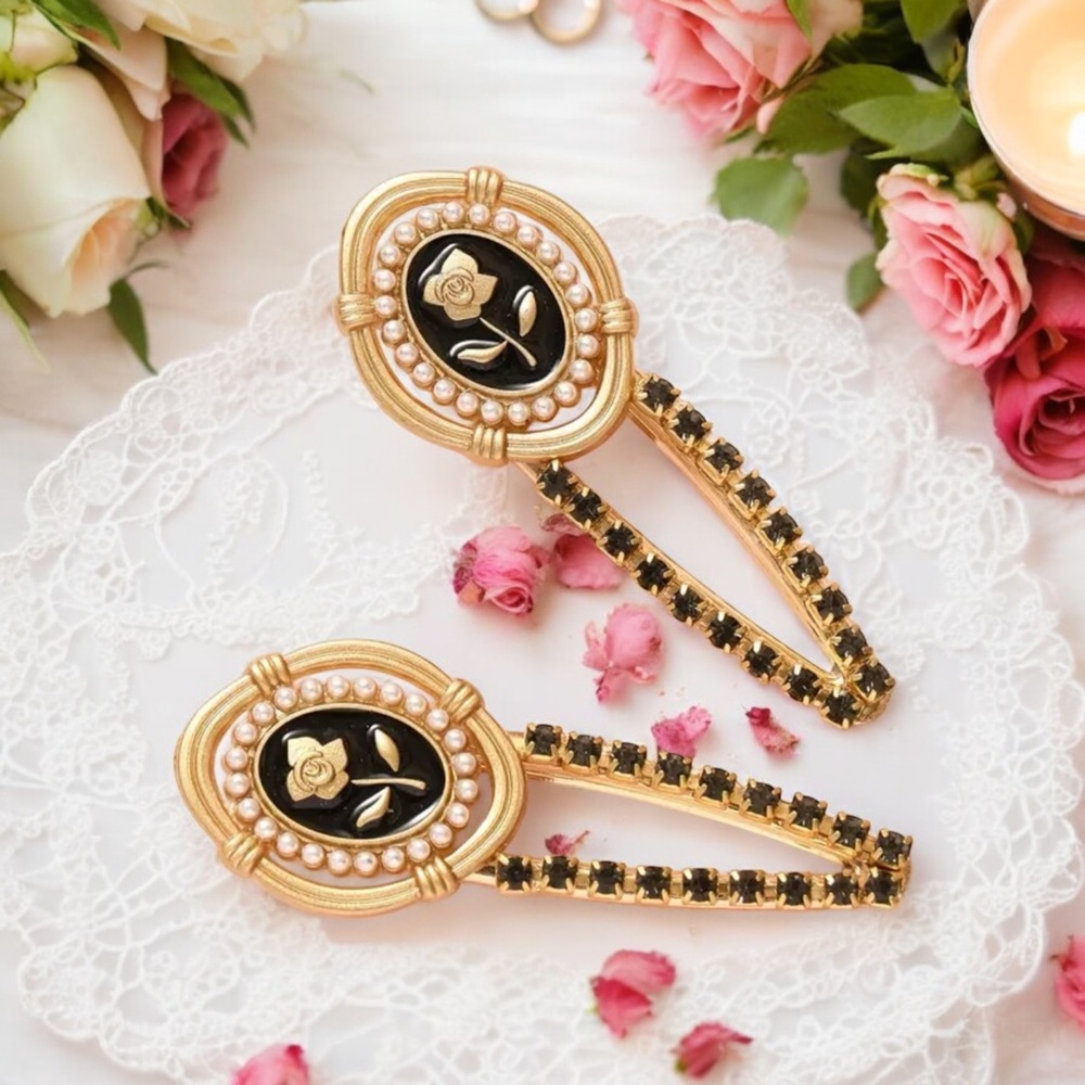 Set Of 2 Personality Unique Duckbill Clips Exquisite Rhinestone Faux Pearl Decor